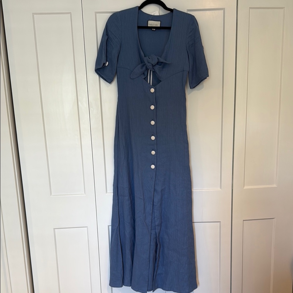 Alexis Blue Tie Front Maxi Dress with Sailor Collar